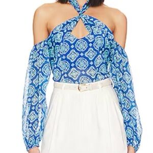 X Revolve House of Harlow Arnella Blouse in Blue Tile Multi